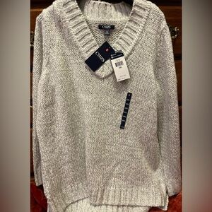 Chaps Women's V-Neck Sweater in Light Gray